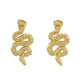 Elegante 18K vergoldete Schlangenohrringe aus Edelstahl mit Schuppenstruktur und Kristallen - Gold