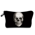 Gothic black cosmetic bag with vintage anatomical skull print and durable zipper closure - Realistic White Skull Print (304-1)
