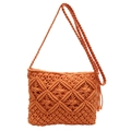 Sac bandoulière macramé orange bohème avec franges et motifs tissés géométriques - Orange