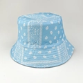 Chapeau bob bleu clair à motif cachemire avec imprimé floral blanc rétro élégant - M (56-58cm) / Bleu Clair