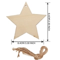 Star-shaped wooden Christmas ornament with natural grain and twine cord, 8.4cm size - Pentagram / 10 Pieces Pack