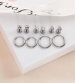 10-piece geometric stud and hoop earring set in polished silver finish for women - Silver