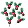 Set of 7 artificial pine needles with red berries and natural pine cones for Christmas decor - Single Leaf Pine Needle Red Berry Pine Cone (7pcs)