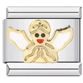 DIY stainless steel link bracelet featuring a gold angel charm with white wings - 0527-clown Wings