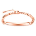 Elegant rose gold stainless steel bar bracelet with flat Cuban chain for women - Women - Rose Gold (4mm Width)