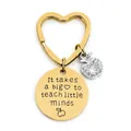 Golden heart-shaped teacher appreciation keychain with engraved charm and apple pendant - JSYZ005 It takes a big heart to teach little minds / Gold
