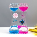 Dual heart liquid motion timer with blue and pink oil drops and rotating windmills - SY01 New Windmill Blue Pink