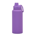 Matte purple stainless steel sports water bottle with a portable carrying loop handle - Violet - Sport