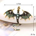 Vintage green enamel dragon brooch with gold finish and rhinestones, 6.9cm x 5.7cm size - Black Green (Yinglong)