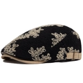 Coppola jacquard retrò da donna con ricami floreali e fibbia regolabile in metallo - Regolabile / Beige