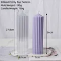 Vertical ribbed column candle mold and lavender candle, size 26x7cm for DIY craft - Striped Pointed Top 7x26cm