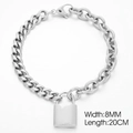 Punk style silver 8mm wide Cuban chain bracelet with polished lock pendant, 20cm length - Steel Color Lock Bracelet (KB180598-Z)