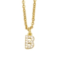 Hip hop style gold letter B pendant necklace with micro-paved white zircons on a link chain - Letter B / Gold