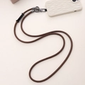Brown braided PU leather phone lanyard with metal hardware and black connecting patch - Crossbody / Matte Coffee