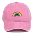 Pink washed cotton baseball cap with colorful rainbow embroidery for sun protection - Adjustable / Pink