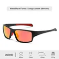 Matte black sports sunglasses with orange mirrored lenses and red non-slip temple pads - Matte Black Frame Orange Coated Lens C8