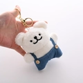 Portachiavi cagnolino di peluche bianco con salopette di jeans e gancio dorato - Orso Bianco