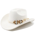 Detail of white cowboy hat featuring woven band with shell and wooden bead accents - M (56-58cm) / Cream