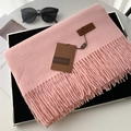 Pink cashmere-feel scarf with elegant tassels and leather logo for winter warmth - 30# Tender Pink
