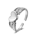 Anello a cuore argento regolabile con ali incise e finitura in metallo lucido - Argento Antico (Cuore e Ali)