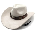 Detail of cream western cowboy hat featuring silver bull head emblem and leather band - M(56-58cm) / Beige