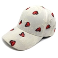 Breathable white lace baseball cap with red heart patterns for outdoor sun protection - M (56-58cm) / Beige Red Heart