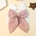 Set of two solid pink and white large bow hair clips with soft pleated fabric texture - Combination 10 (Pink/White Crinkle Set)