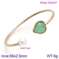 Rose gold open cuff bracelet with green heart stone and white shell pearl detail - Rose Gold Green Heart Shell Pearl Style (KB123122-K)