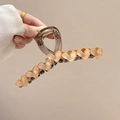 Brown acrylic heart hair claw clip with pearlescent marble finish and gold spring - Large 13cm / Yellow