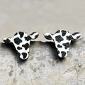 Detailed close-up of cow head earrings with black and white spotted cow print on stone - 7-Black White Cow Head