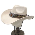 Cappello da cowboy in pelle scamosciata beige con ricamo a foglie e pietra ambrata - M (56-58cm) / Beige