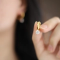 CHIC 18K gold-plated stainless steel hoop earrings with round sparkling crystal charm - Gold Earrings