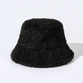 Close-up of the thick black sherpa fleece texture on a warm winter bucket hat - M(56-58cm) / Black