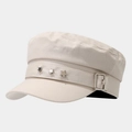 Beige Kapitänsmütze aus Baumwolle mit silbernen Sternen und verstellbarem Metallband - Verstellbar / Beige