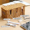 Nordic woven cable management box set with clips and ties for desk cord organization - Large Side Opening Triple Hole + Full Cable Organizer Set