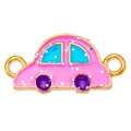 Détail de breloque voiture en émail rose avec paillettes et boucles en alliage doré - Mini Voiture Rose