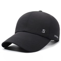 Black quick-dry baseball cap with white S letter logo and breathable sports fabric - Adjustable / Black