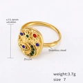 Anello in acciaio dorato con motivi sole e luna e zirconi cubici multicolore scintillanti - US 7 / Oro Zircone Multicolore