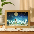 DIY tulip night light photo frame featuring a starry sky miniature in warm wood - 10 Blue Tulips (Warm Light Material Kit) / 6 Inch