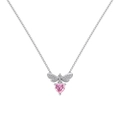 S925 silver necklace featuring a pink heart-shaped gemstone with diamond bee pendant - White Gold Pink Rhinestone (DY190879-S-W-BF)