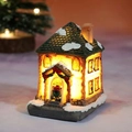 Miniature Christmas resin house ornament with warm LED light and faux snow details - Style A
