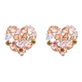 Sparkling multicolored crystal heart stud earrings with pink and champagne stones in gold base - Dreamy Pink Heart