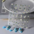 3D white daisy nail stickers with 5D embossed floral texture and green leaf patterns - 3D Textured White Camomile Style (FEB-510)