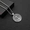 Retro punk roestvrijstalen ketting met Sint-Benedictus medaille hanger en box-ketting - Vintage Stalen Hanger