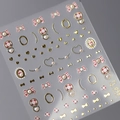 3D nail art stickers TL-098 featuring gold heart bows, pearls, and red plaid details - 3D Relief Bowknot Pearl Plaid Style (TL-098)