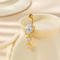 Golden belly button ring with heart-shaped cubic zirconia pendants and floral clusters - Heart Tassel (2#-Gold)