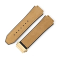 Brown leather watch strap with black stitching and gold metal buckle on white background - [Convex x Wide Mouth] 19x26mm / Suede Brown - Gold Buckle - Z2