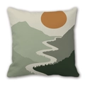 Modern green abstract landscape pillow cover with mountains and sun on beige fabric - 45cm Cushion Cover / 2310-19/Abstract Mountain Landscape