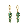Elegant 18K gold-plated wheat leaf earrings featuring marquise green zircon stones - Green