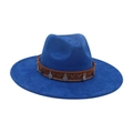 Chapeau fedora bleu marine à large bord avec ruban tressé bohème et pièces d'argent - Taille unique / Bleu Saphir